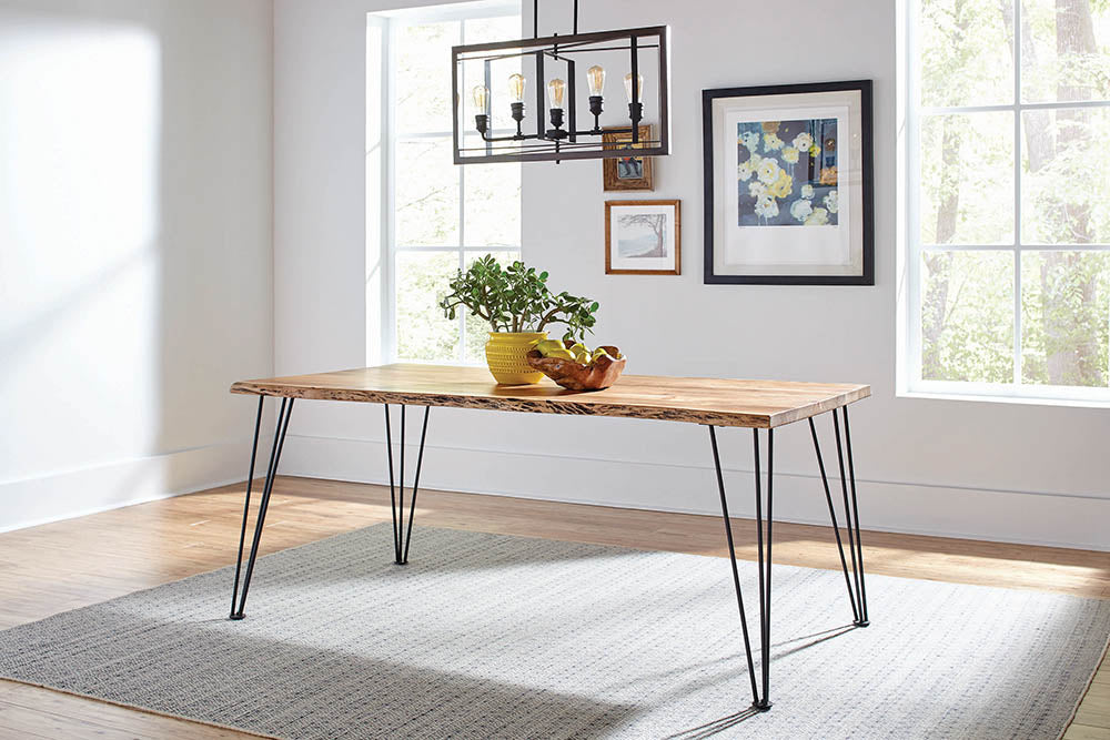 Sherman 71" Live Edge Acacia Dining Table & 60" Bench - Industrial Gunmetal Hairpin Legs – view 4