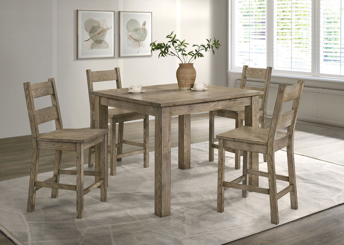 Cardova Square Counter Height Dining Table & Set - Rustic Vineyard Oak with Ladder-Back Chairs – view 13