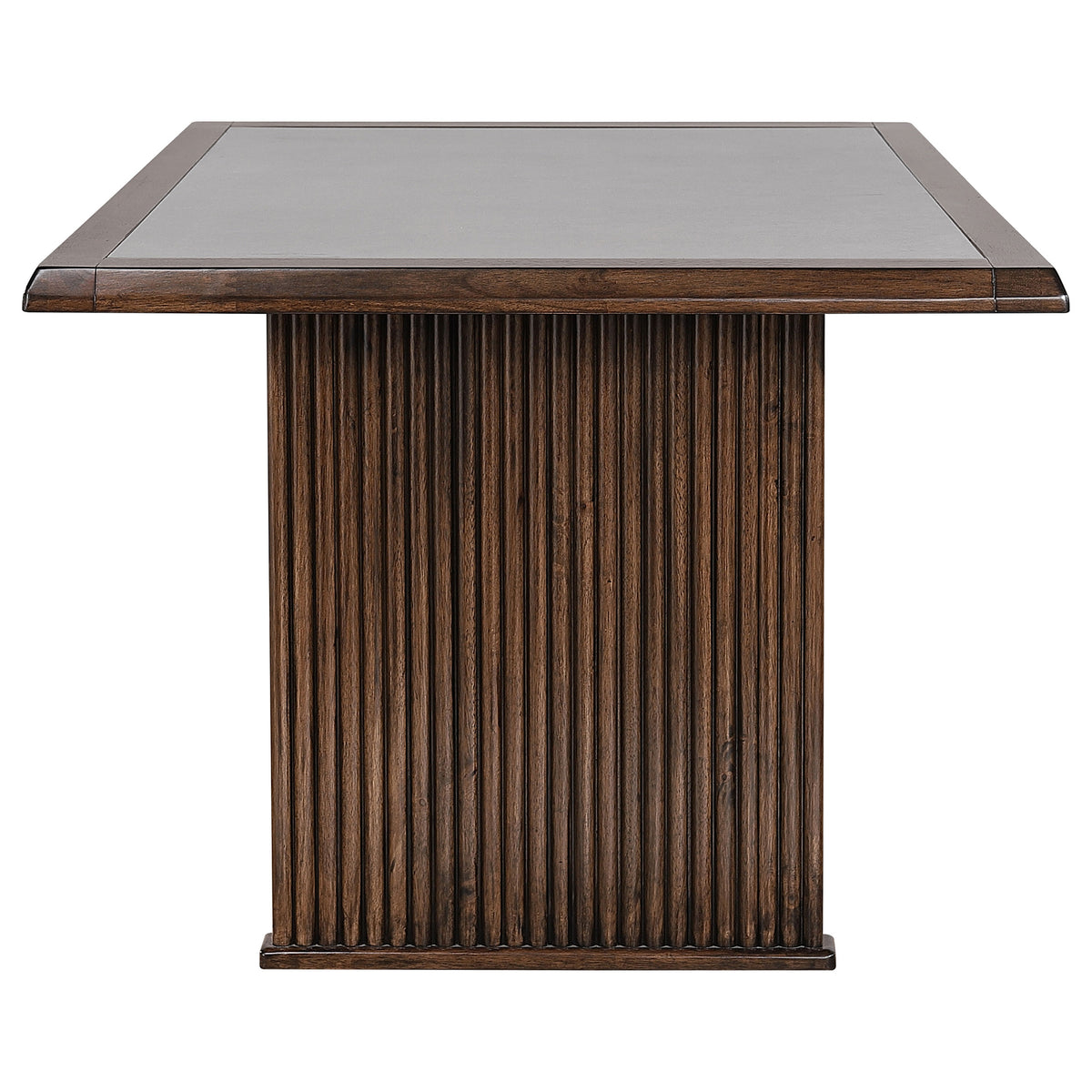 Sherwood 72" Reeded Dining Table & Sets - Stone Top on Brown Rubberwood Base with Grey Upholstered Chairs – view 7