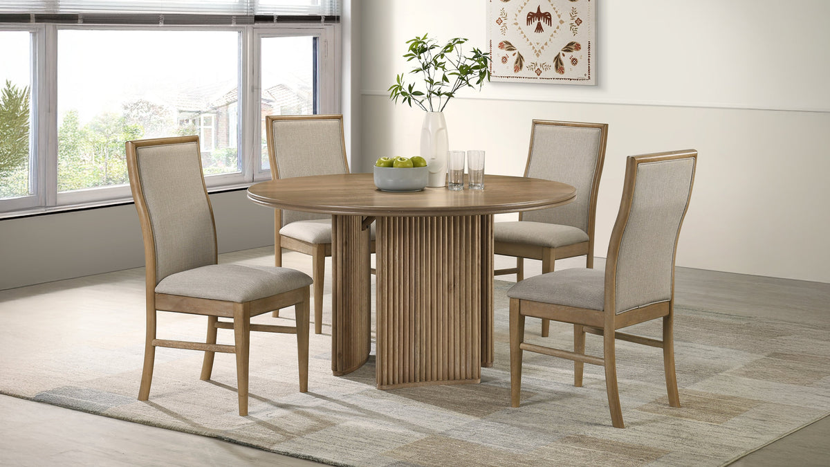 Adina Round Pedestal or Extension Dining Table & Sets - 5pcs- Round Table + 4 Side Chairs