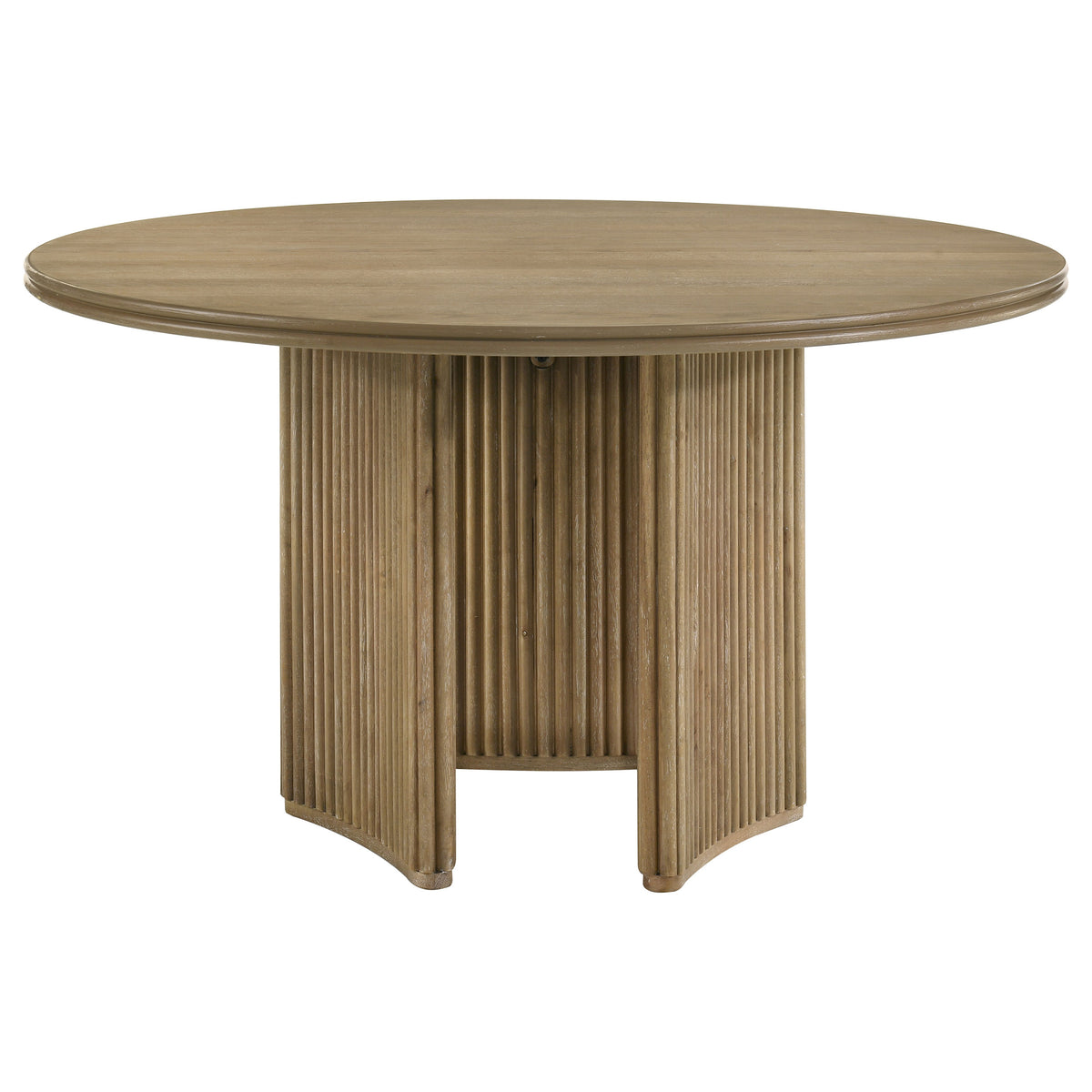 Adina Round Pedestal or Extension Dining Table & Sets - Reeded Base in Distressed Light Brown with Barley Chairs โ view 16