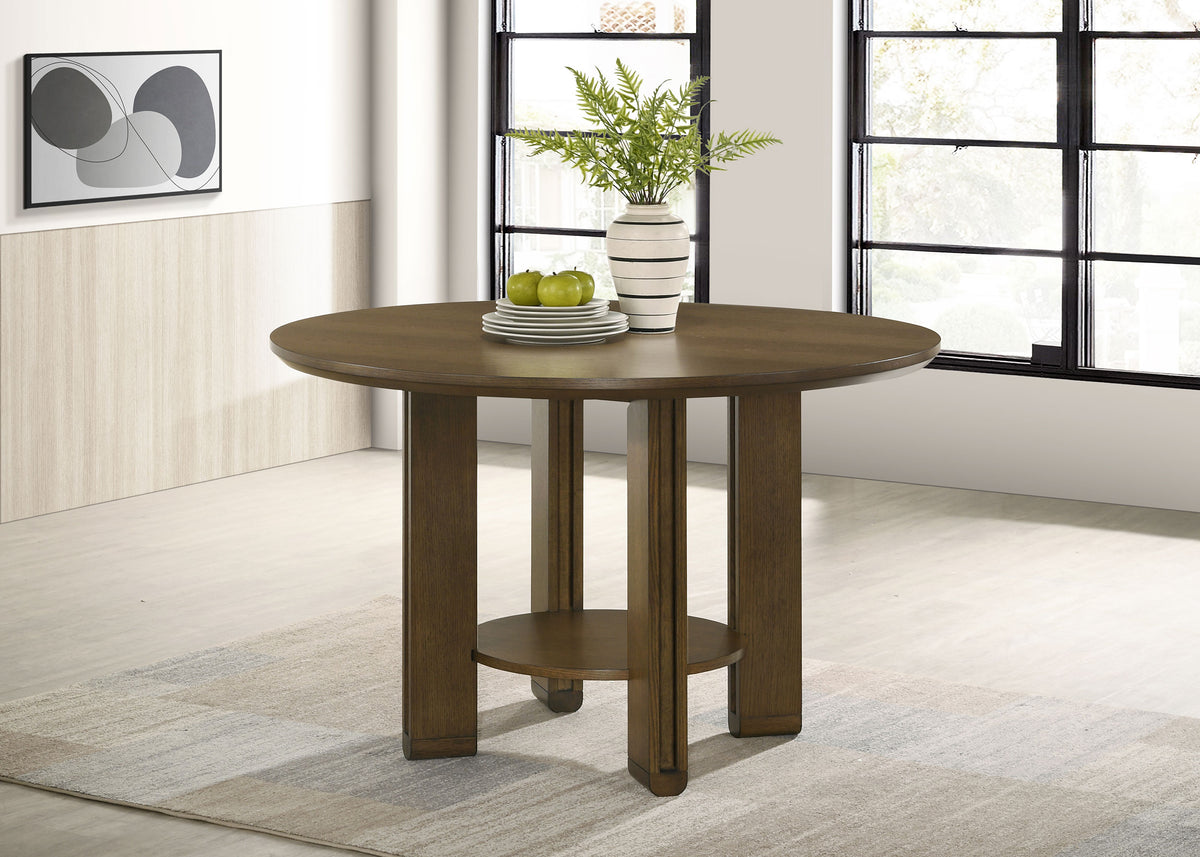 Ottowa Dining Collection - 47" Round Table with Shelf or 71" Rectangular Table & Upholstered Chairs in Brown – view 1