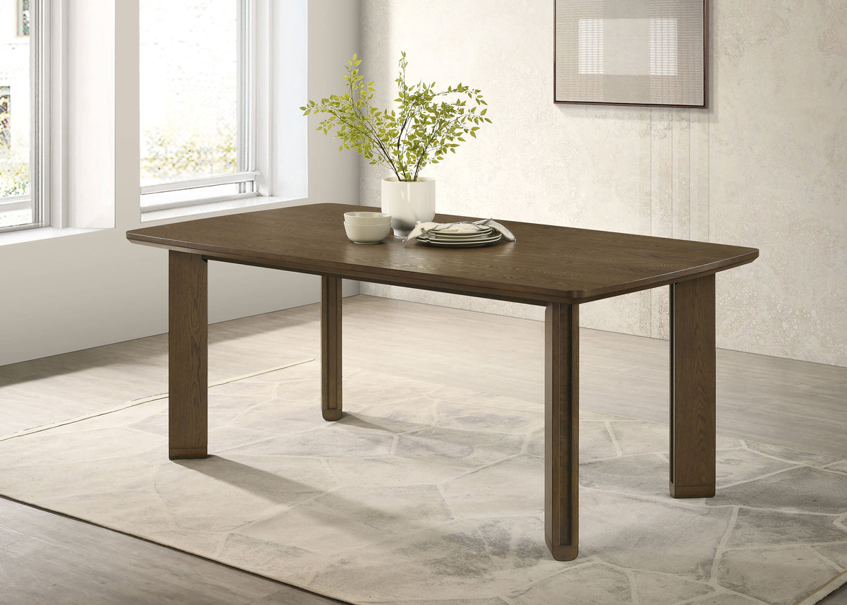 Ottowa Dining Collection - 47" Round Table with Shelf or 71" Rectangular Table & Upholstered Chairs in Brown - lifestyle