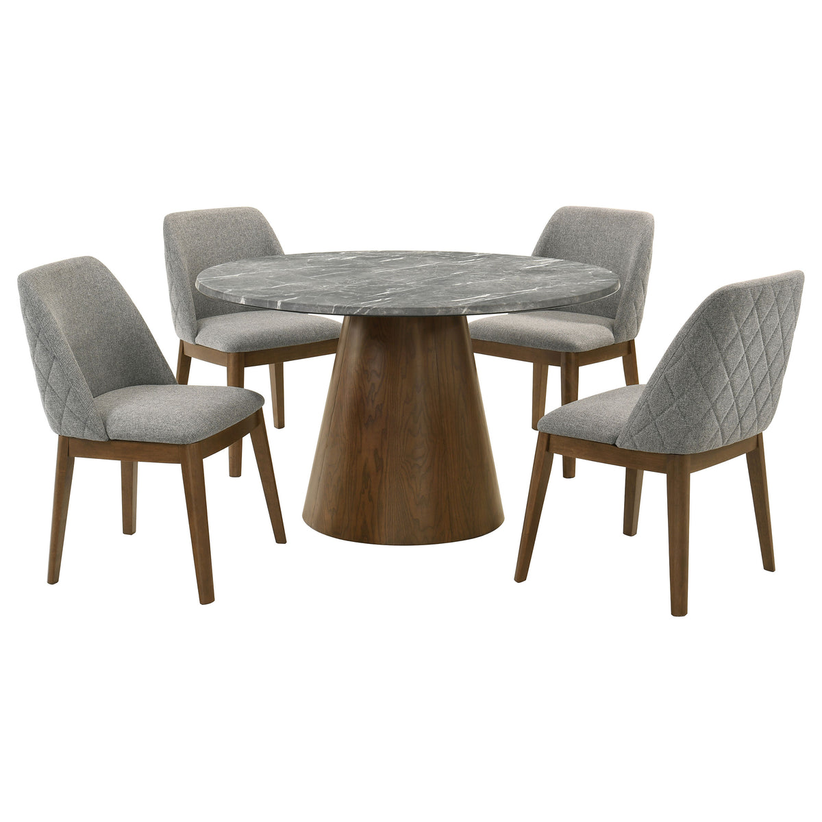 Franklin 50" Round Pedestal Dining Table & Set - Grey Stone-Look Top with Upholstered Side Chairs – view 13
