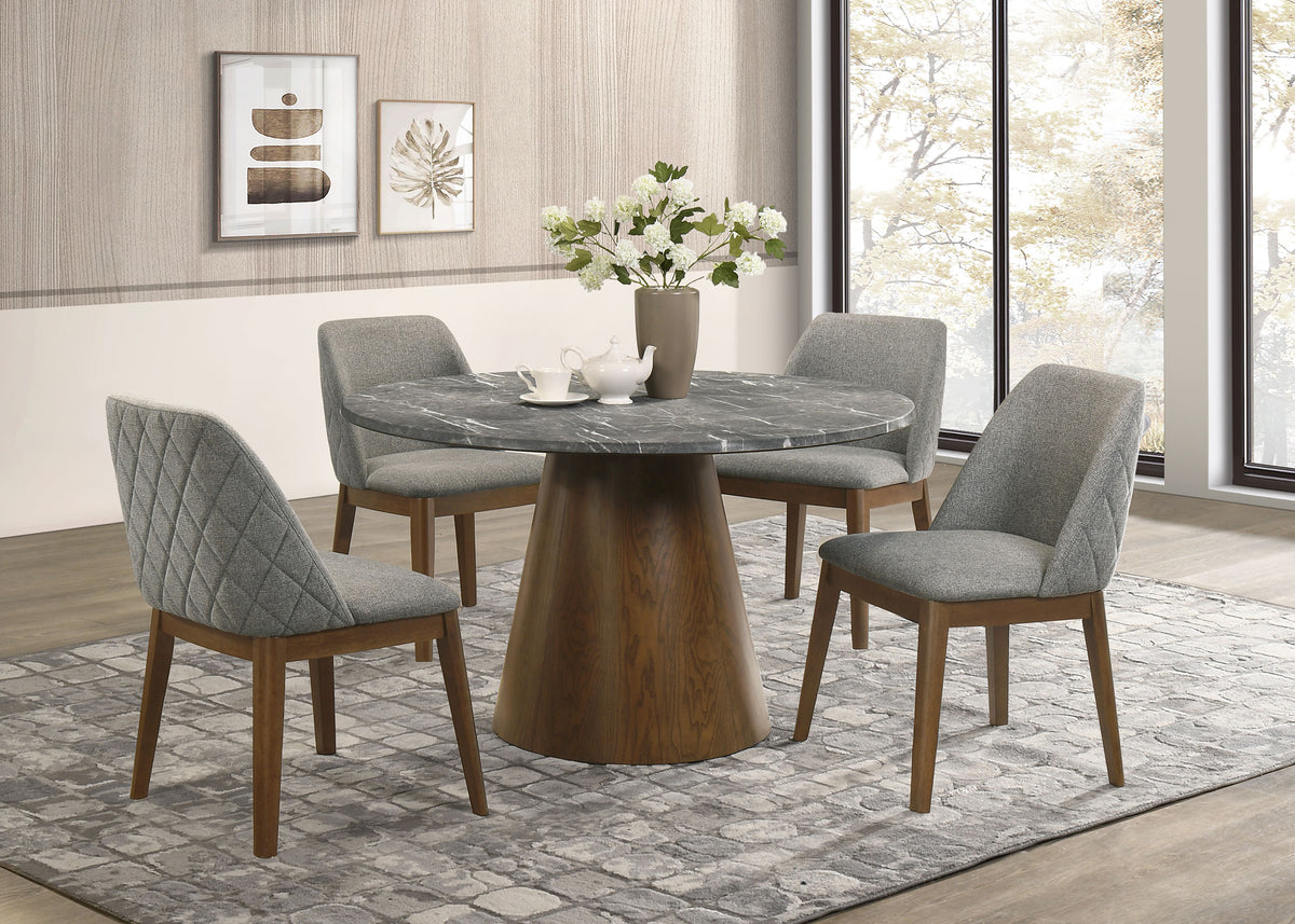 Franklin 50" Round Pedestal Dining Table & Set - Grey Stone-Look Top with Upholstered Side Chairs – view 12