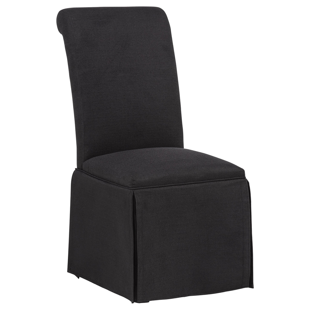 Shawna Skirted Parson Dining Chairs (Set of 2) - Tall Rolled-Top Back in Black or White Fabric – view 4