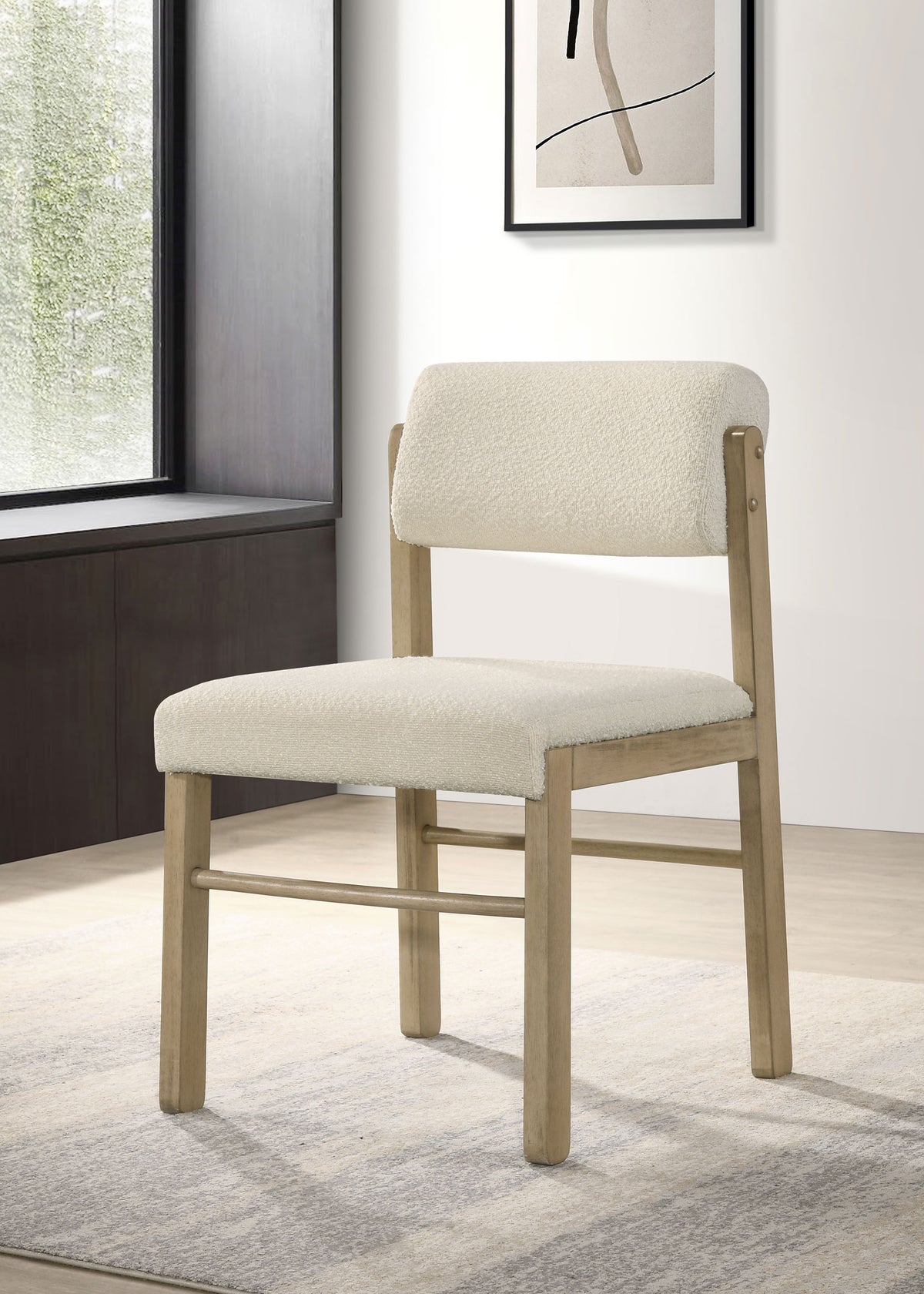 Kehoe Upholstered Dining Side Chairs (Set of 2) - Mid-Century Cream Fabric with Natural Oak or Walnut Legs – view 1