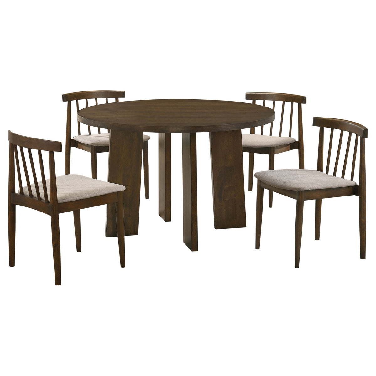 Strouse 47" Round Pedestal Dining Table & 5-Piece Sets - Walnut with Spindle, Upholstered or Velvet Chairs – view 19