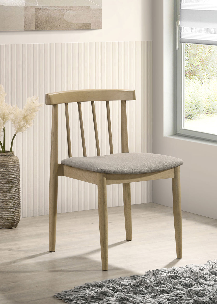 Cullen Mid-Century Spindle Back Dining Chairs (Set of 2) - Wheat Upholstered Seat, Natural Oak or Walnut