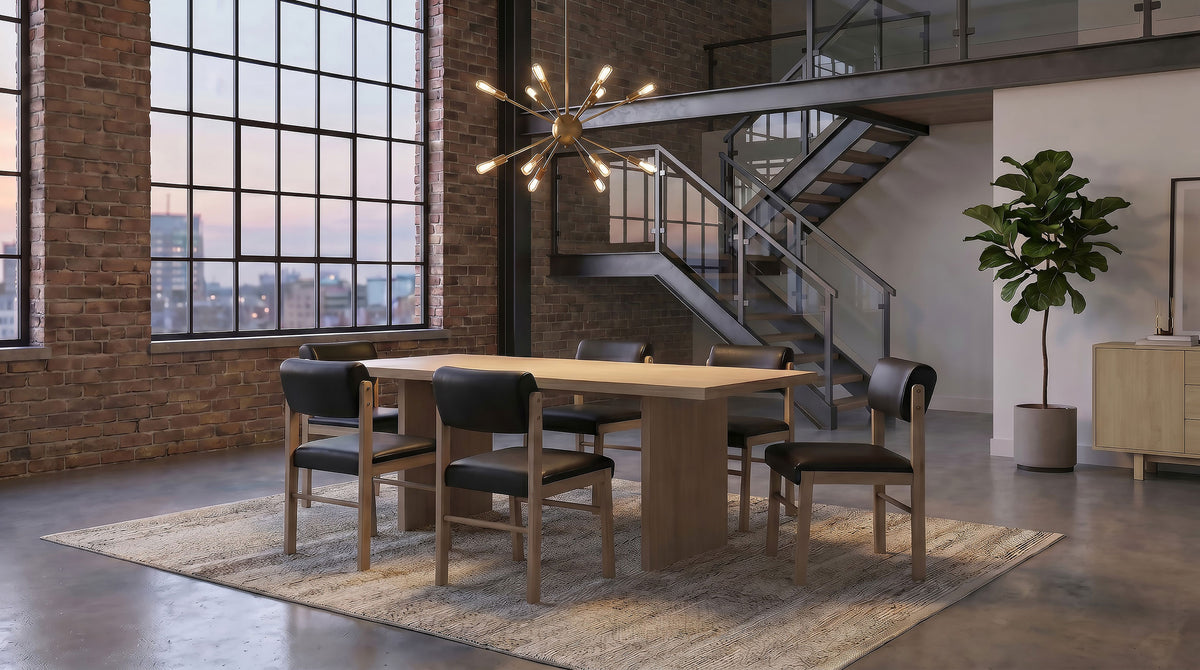 Decker 82" Slab-Top Dining Table & 7-Piece Sets - Natural Oak with Cream, Black or Grey Upholstered Chairs – view 14
