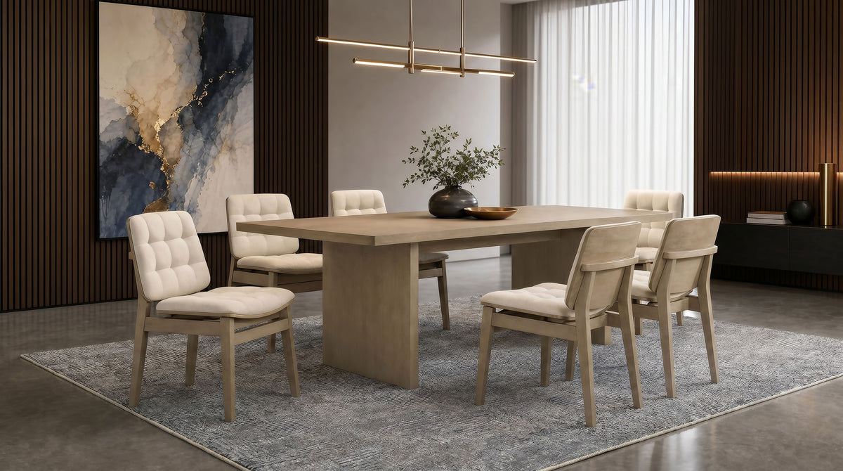 Decker 82" Slab-Top Dining Table & 7-Piece Sets - Natural Oak with Cream, Black or Grey Upholstered Chairs – view 15
