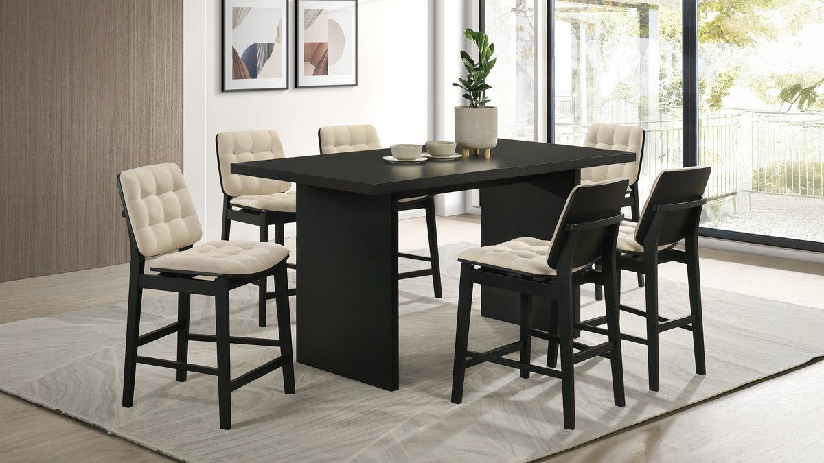 Decker 70" Counter Height Dining Table & 7-Piece Sets - 7pcs- Table + 6 Cream Channel-Tufted Chairs