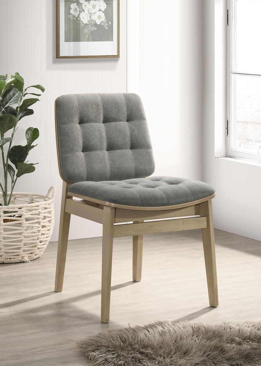 Redbridge Channel-Tufted Grey Velvet Dining Side Chairs (Set of 2) - Natural Oak or Walnut Wood Frame