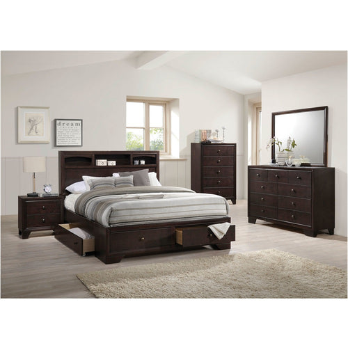 Madison II Storage Bed - Bookcase Headboard & 4 Drawers in Espresso