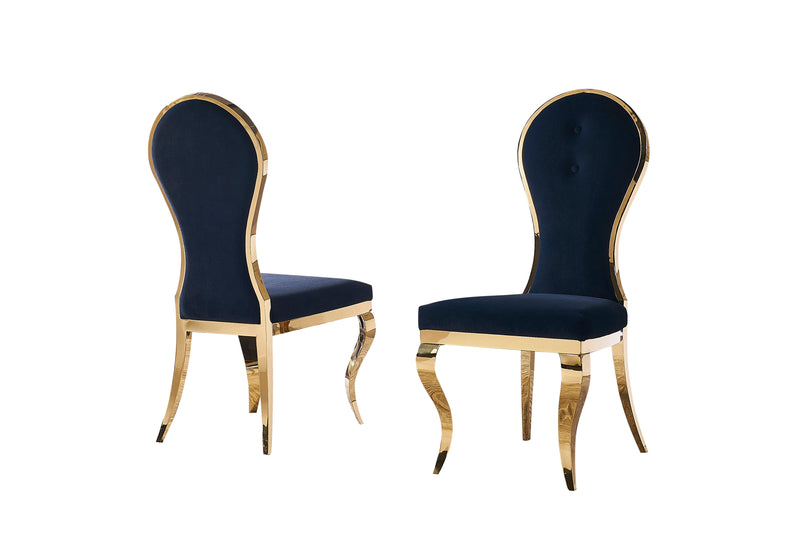 Margo Navy Blue Velvet Dining Chairs with Gold Stainless Steel Legs - Set of 2 - Contemporary & Glam Style