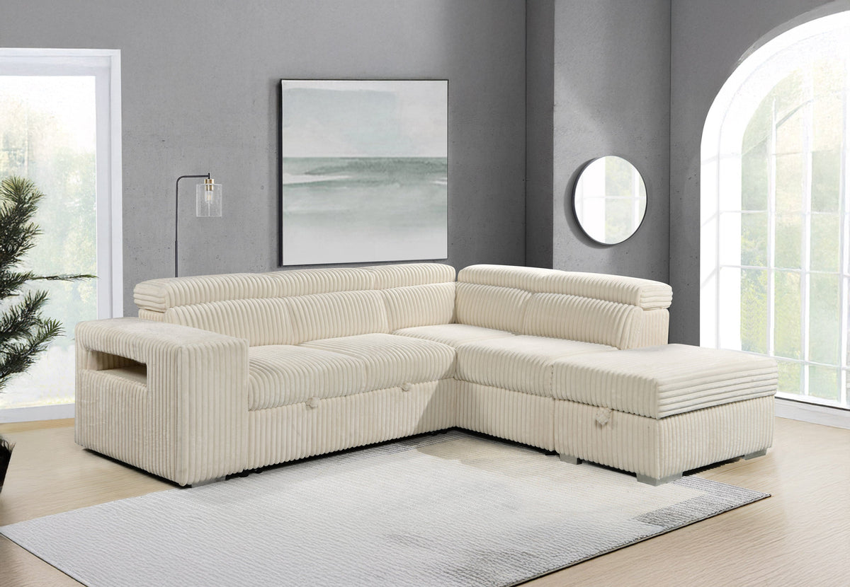 Front view of brown corduroy and faux leather manual reclining sofa set.