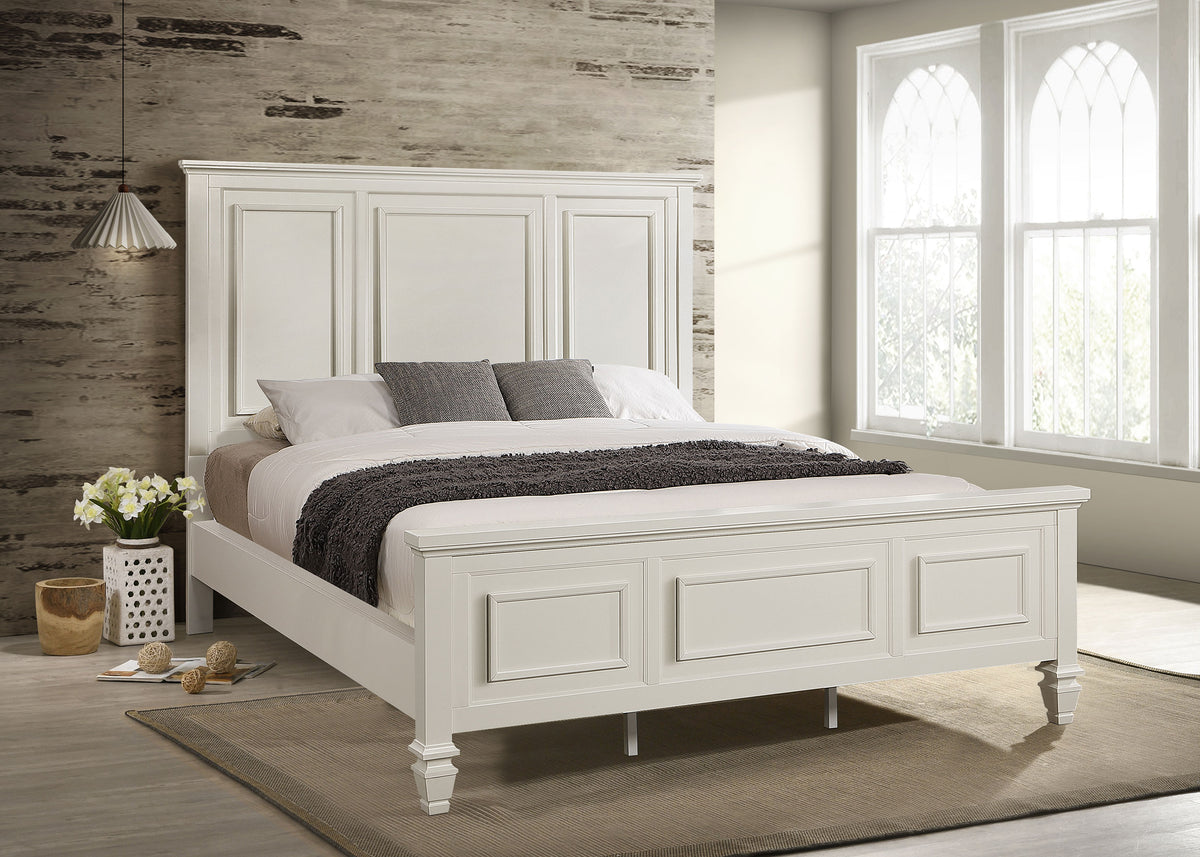 Sandy Beach Carved Panel or Storage Bed & Bedroom Sets - Coastal Cream White with Brushed Nickel Hardware - lifestyle