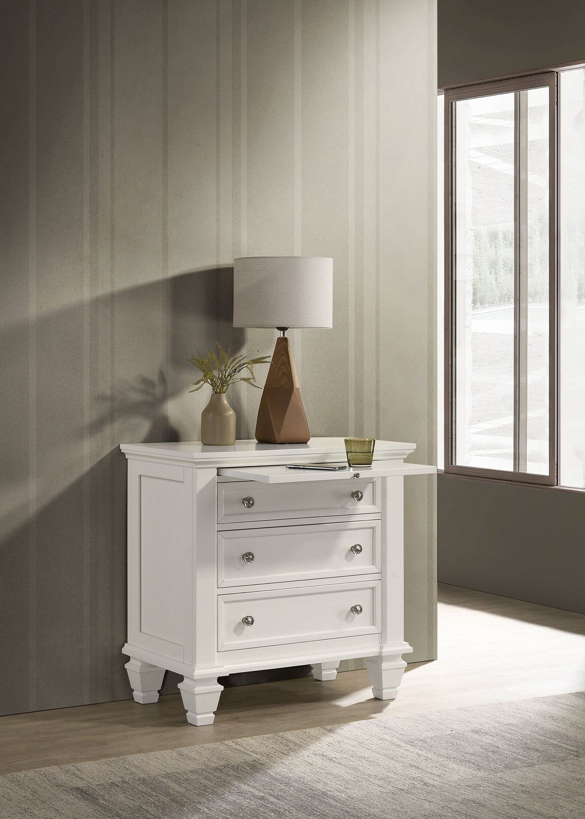 Sandy Beach Carved Panel or Storage Bed & Bedroom Sets - Coastal Cream White with Brushed Nickel Hardware - lifestyle