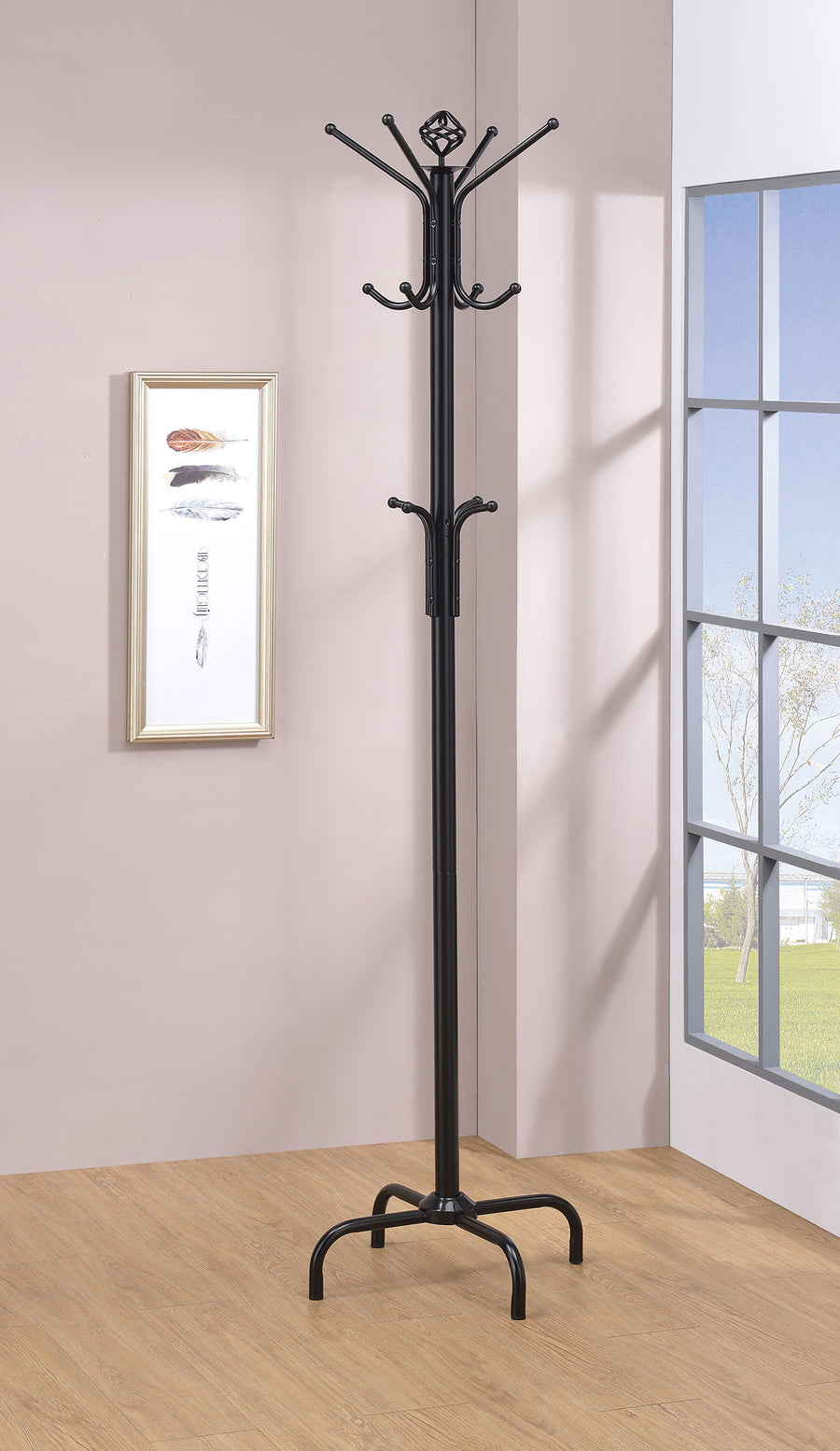 Collier 12-Hook Freestanding Metal Coat Rack - Classic Black with Decorative Finial