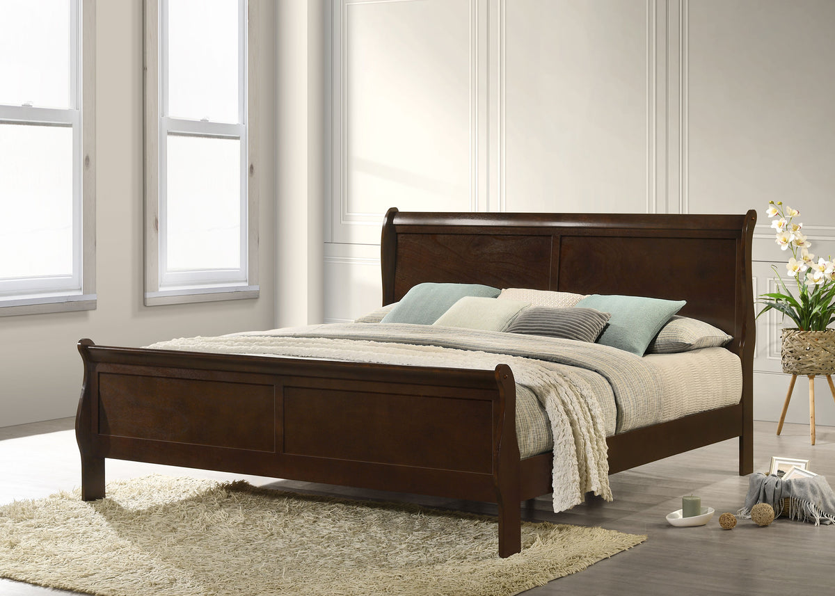 Louis Philippe Sleigh Bed & Bedroom Sets - Traditional Cappuccino with Nickel Bail Handles, Twin to Eastern King - lifestyle