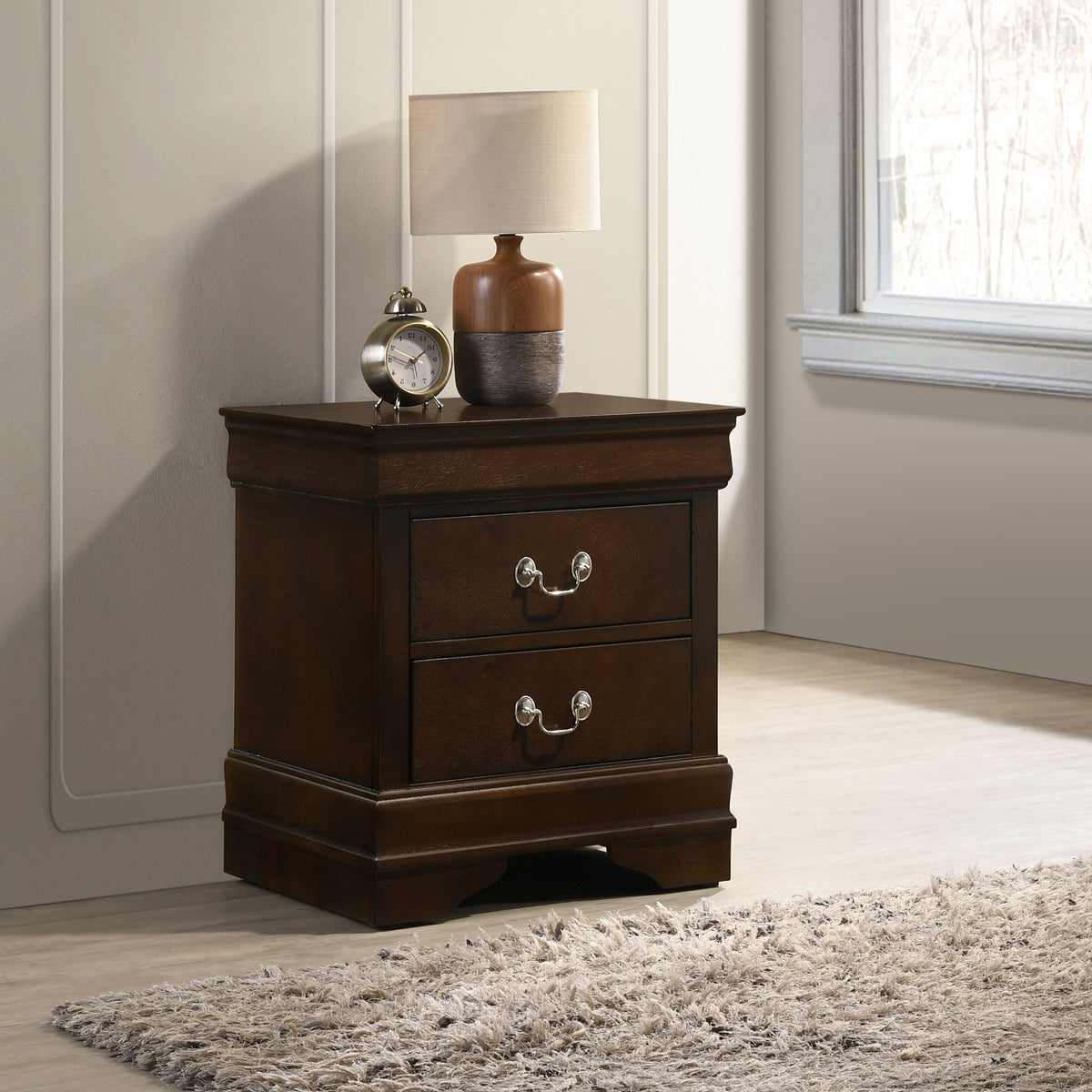 Louis Philippe Sleigh Bed & Bedroom Sets - Traditional Cappuccino with Nickel Bail Handles, Twin to Eastern King - lifestyle