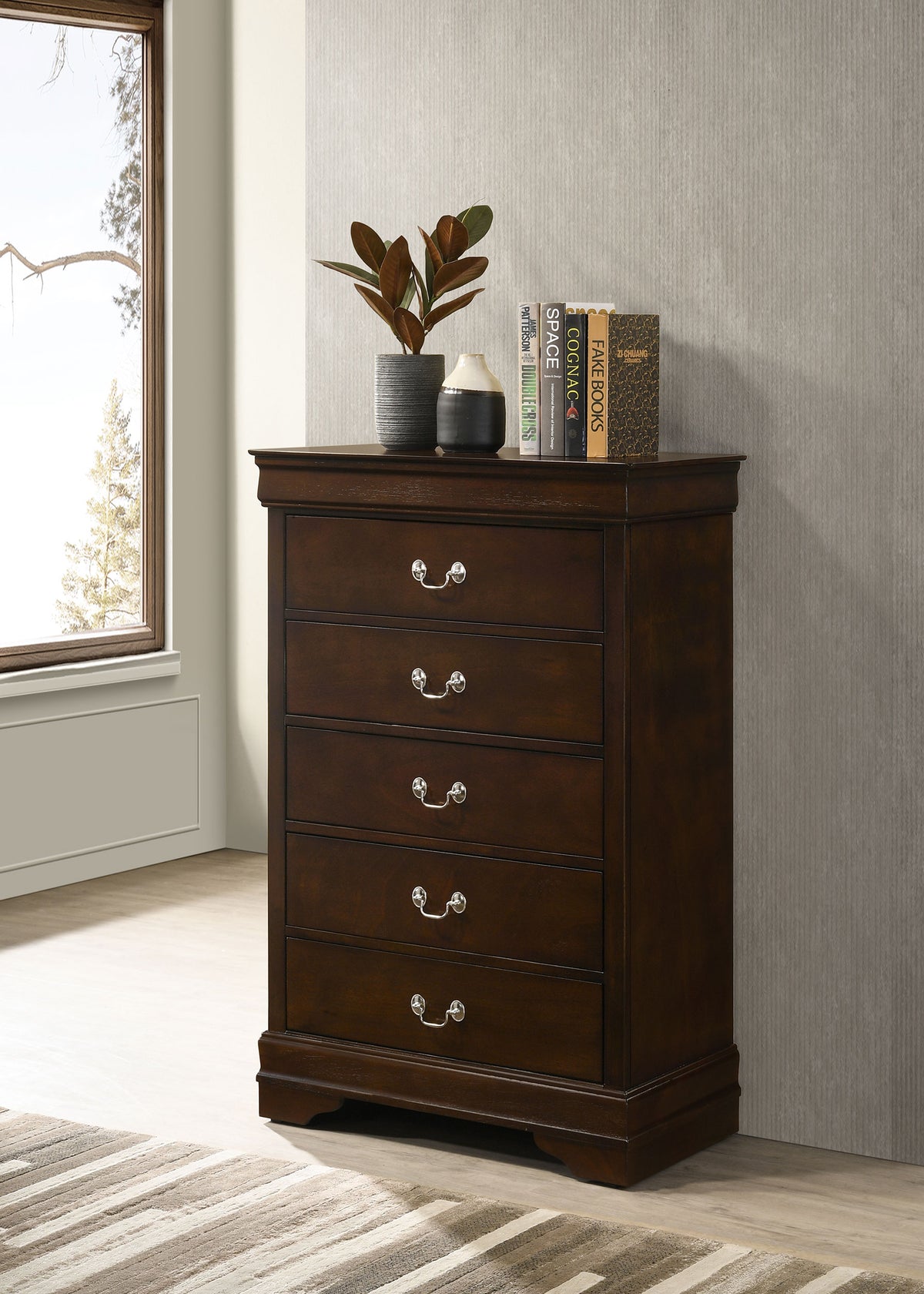 Louis Philippe Sleigh Bed & Bedroom Sets - Traditional Cappuccino with Nickel Bail Handles, Twin to Eastern King - lifestyle