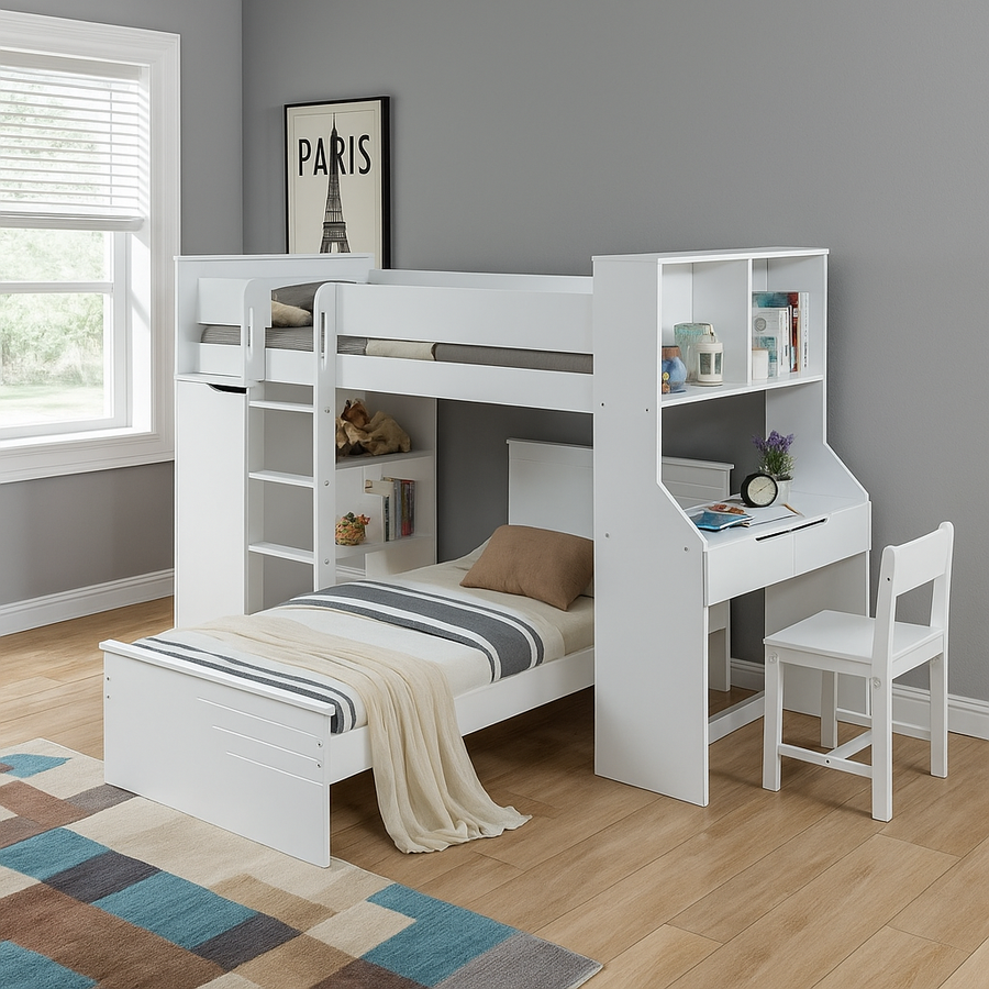 Ragna Twin Loft Bed with Desk & Wardrobe