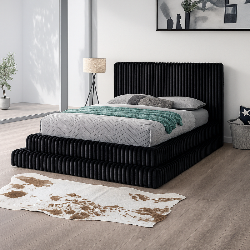 Lulu Queen & King Wingback Upholstered Bed with Ribbed Design