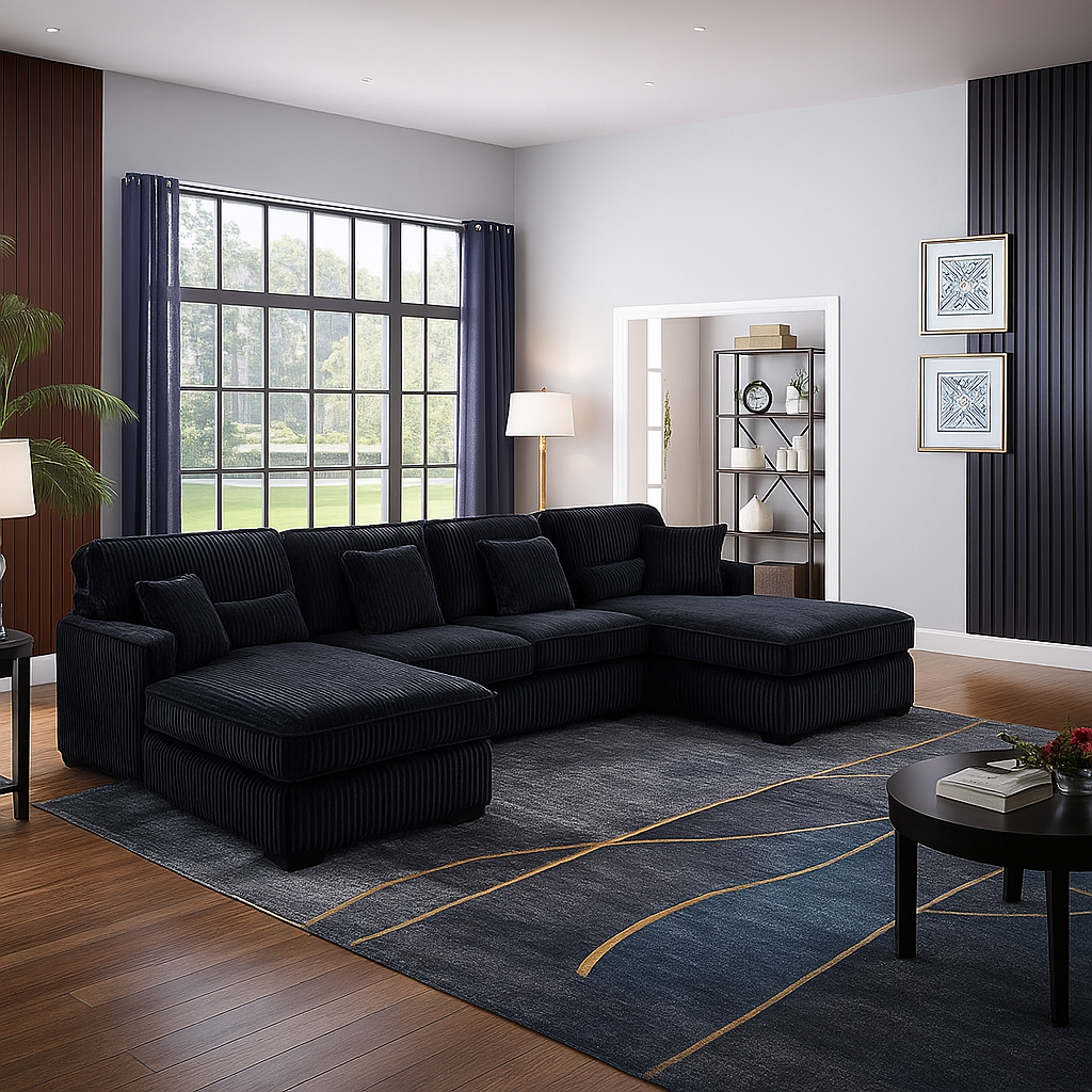 Fancy Sectional in Corduroy Fabric