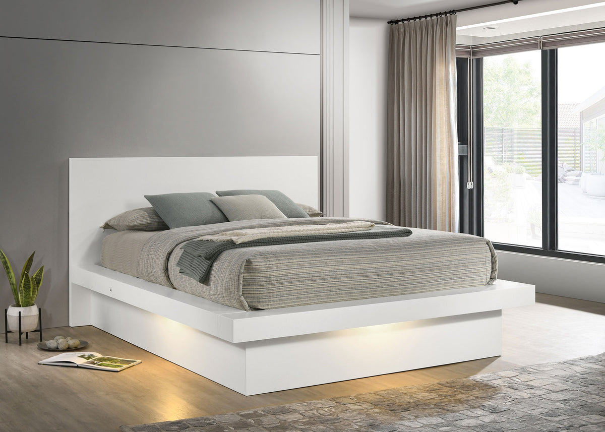 Jessica LED Platform Bed & Bedroom Sets - Contemporary Snow White with Silver-Tone Bar Pulls - lifestyle