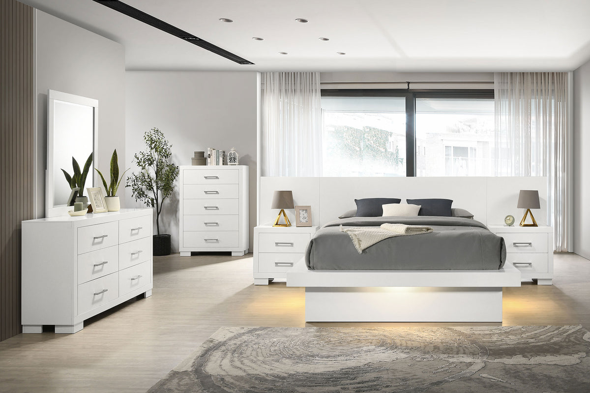 Jessica LED Platform Bed & Bedroom Sets - Contemporary Snow White with Silver-Tone Bar Pulls โ view 20