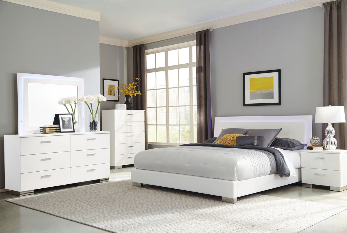 Felicity Bedroom Storage - Dresser, LED Mirror, Chest, Nightstand & Lighted Vanity in White High Gloss