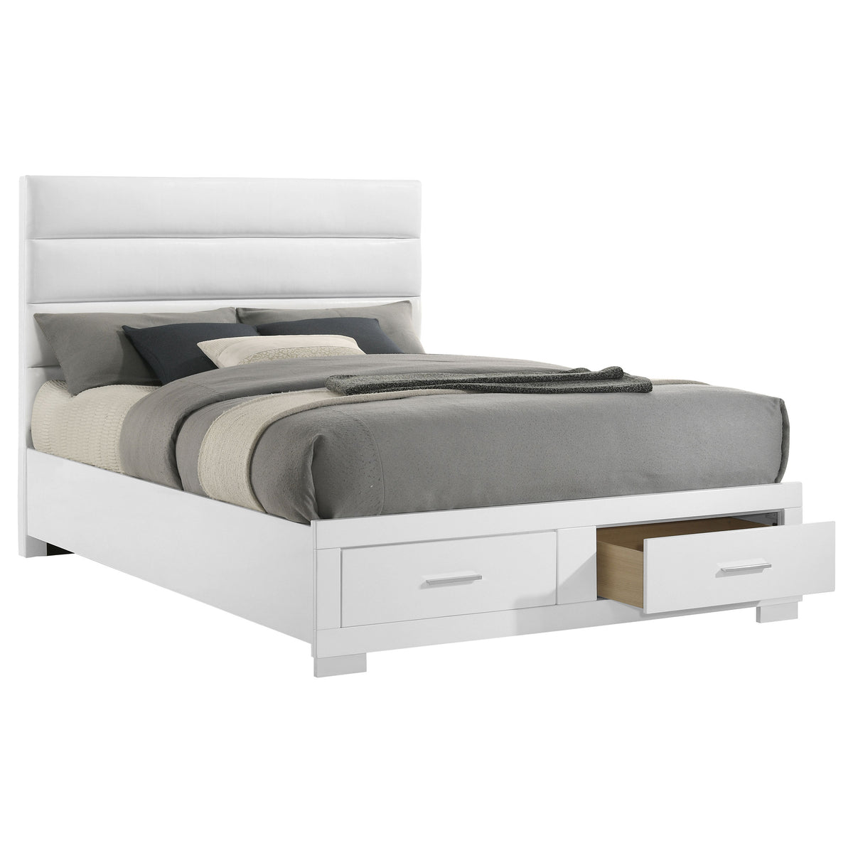 Felicity Storage Platform Bed & Bedroom Sets - 2-Drawer Channel-Tufted Bed in White High Gloss โ view 11