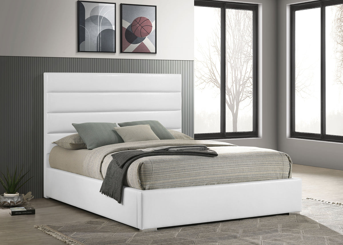 Felicity Channel-Tufted Platform Bed & Bedroom Sets - White Faux Leather with High-Gloss Case Pieces - lifestyle
