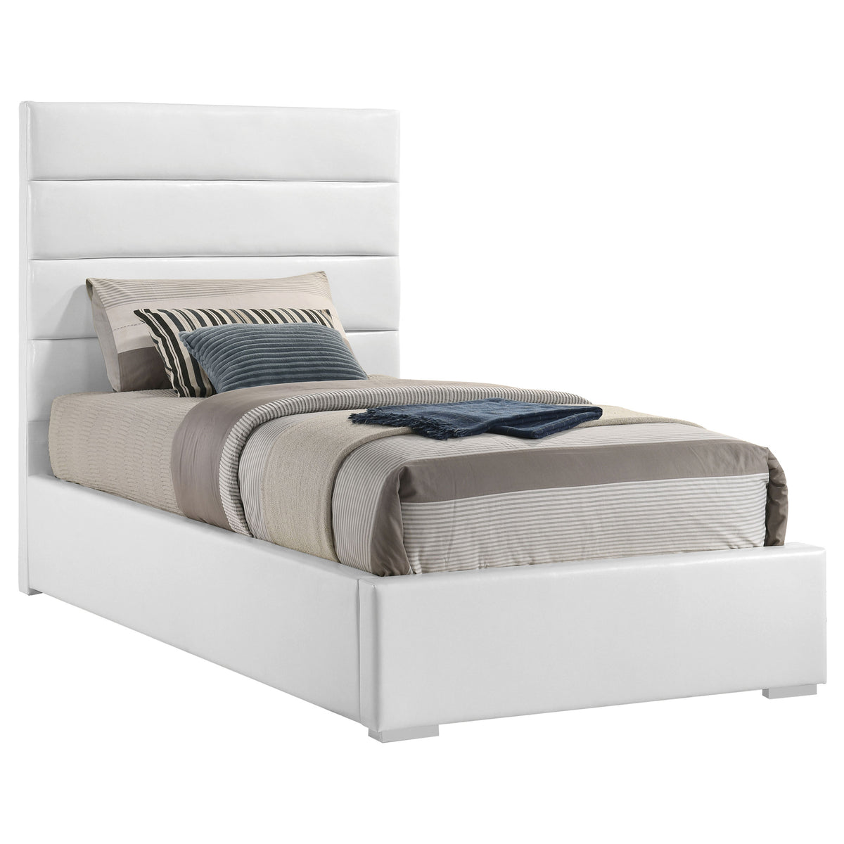 Felicity Channel-Tufted Platform Bed & Bedroom Sets - White Faux Leather with High-Gloss Case Pieces