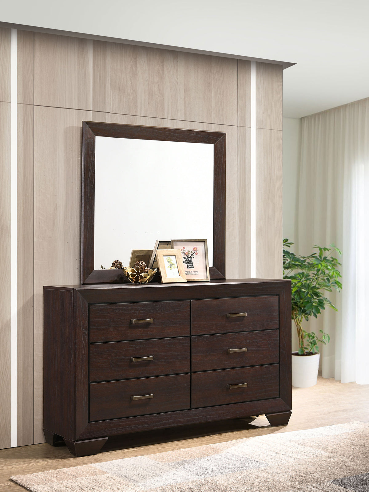 Kauffman Panel or Storage Bed & Bedroom Sets - Dark Cocoa with Black Recessed Grooves, Queen to California King - lifestyle