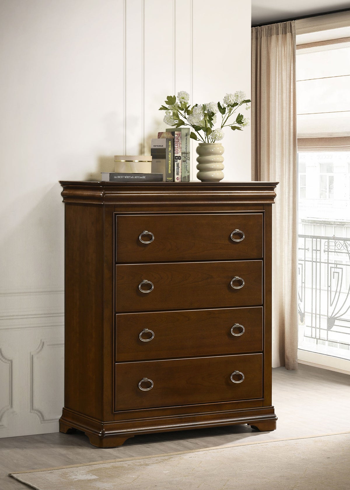 Garland Louis Philippe Panel Bed & Bedroom Sets - Cream Upholstered Headboard in Brown Cherry, Queen or Eastern King - lifestyle