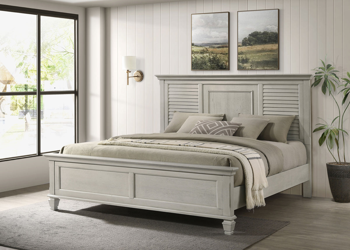 Franco Panel or Storage Bed & Bedroom Sets - Wire-Brushed Distressed White Farmhouse Collection - lifestyle