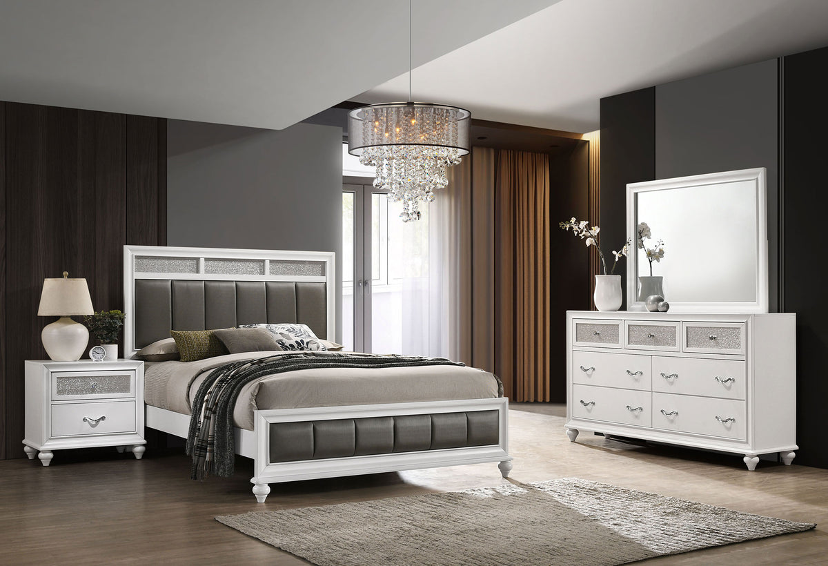 Barzini Panel Bed & Bedroom Sets - 4pcs- Queen Bed + Nightstand + Dresser + Mirror