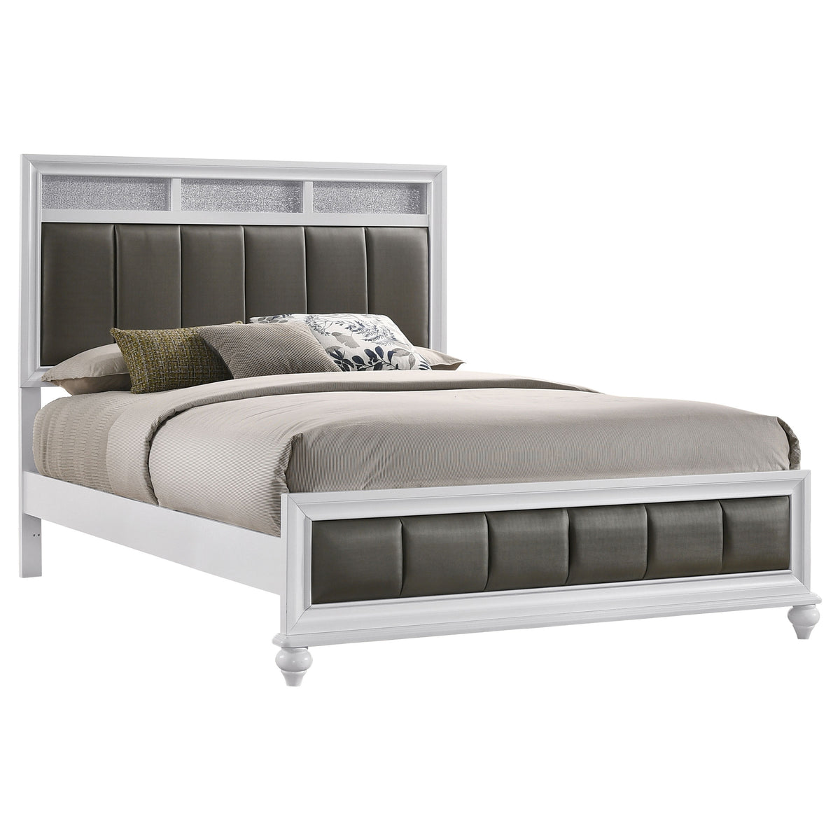 Barzini Panel Bed & Bedroom Sets - Glam White with Metallic Channel Tufting & Crystal Hardware