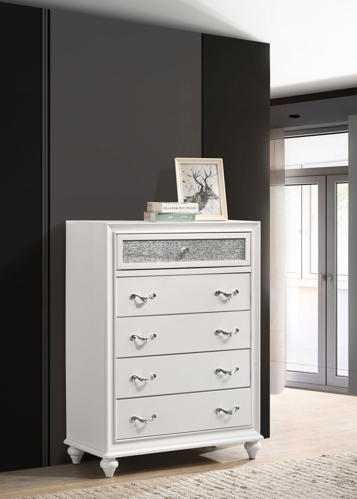 Barzini Panel Bed & Bedroom Sets - Glam White with Metallic Channel Tufting & Crystal Hardware - lifestyle
