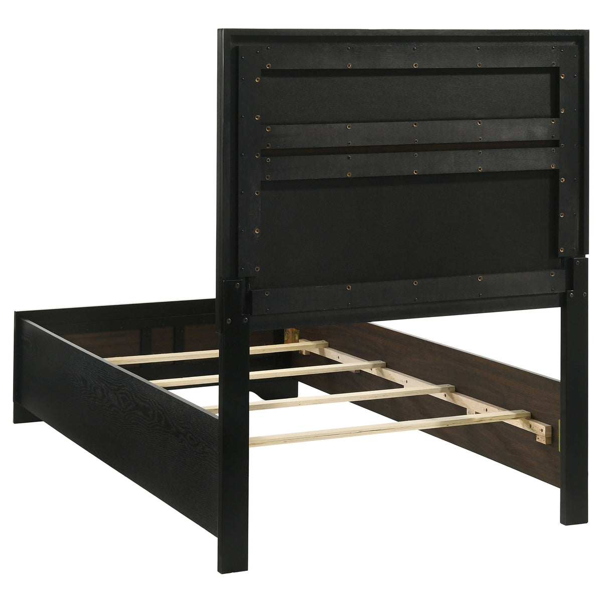 Miranda Upholstered Panel Bed & Bedroom Sets - Glam Black with Glitter Stripe Headboard, Twin to California King โ view 18