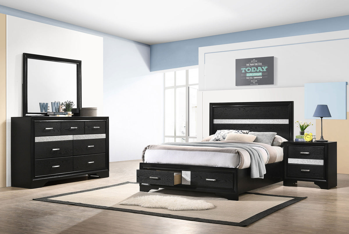 Miranda Storage Panel Bed & Bedroom Sets - 4pcs- Full Bed + Dresser + Mirror + Nightstand