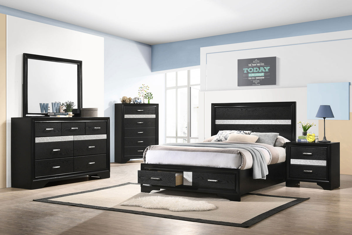 Miranda Storage Panel Bed & Bedroom Sets - 5pcs- Full Bed + Dresser + Mirror + Nightstand + Chest