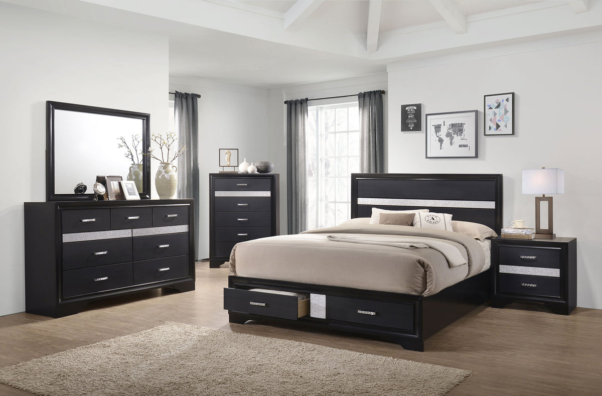 Miranda Storage Panel Bed & Bedroom Sets - 5pcs- Queen Bed + Dresser + Mirror + Nightstand + Chest