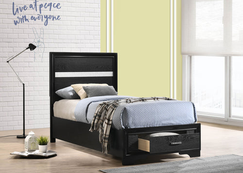 Miranda Storage Panel Bed & Bedroom Sets - Glam Black with Crystal Pulls & Glitter Accents, Twin to California King