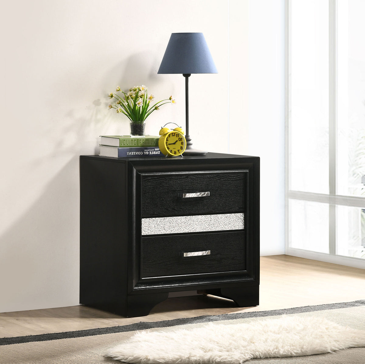 Miranda Storage Panel Bed & Bedroom Sets - Glam Black with Crystal Pulls & Glitter Accents, Twin to California King - lifestyle