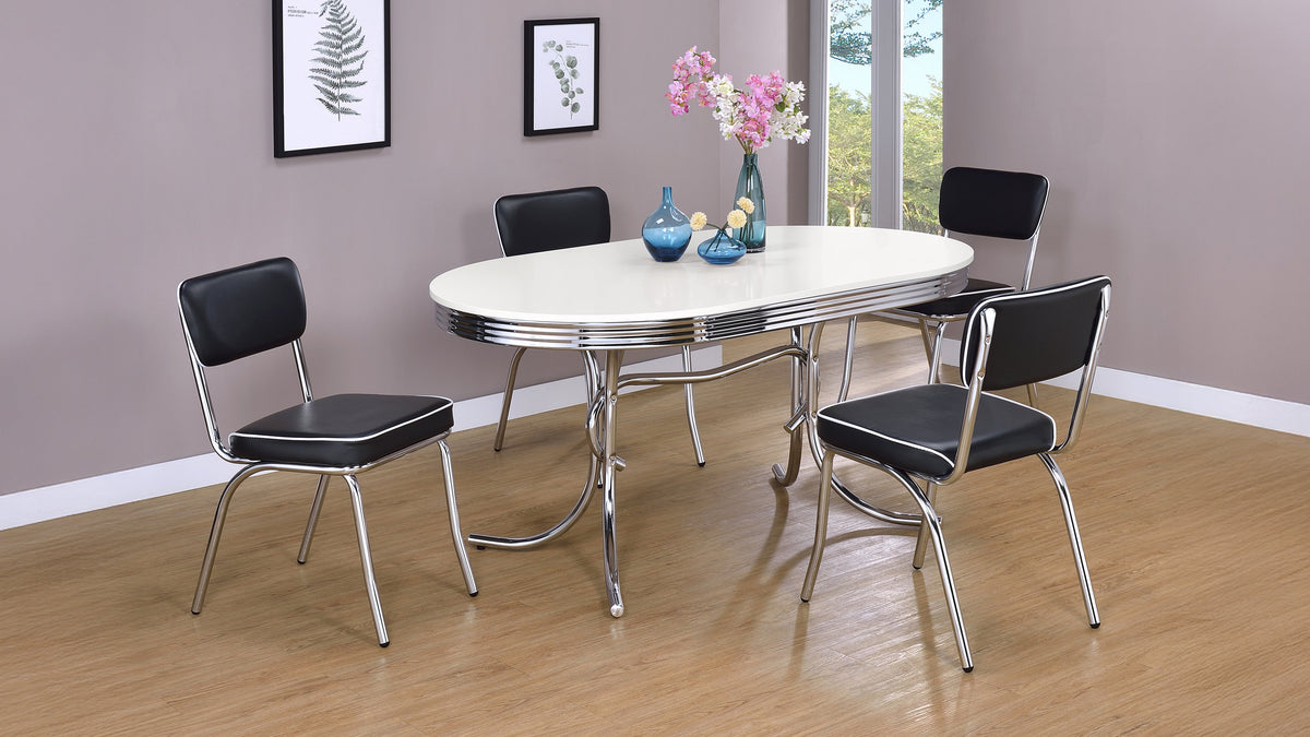 Retro 60" Oval Dining Table & 5-Piece Sets - 5pcs- Table + 4 Black Chairs