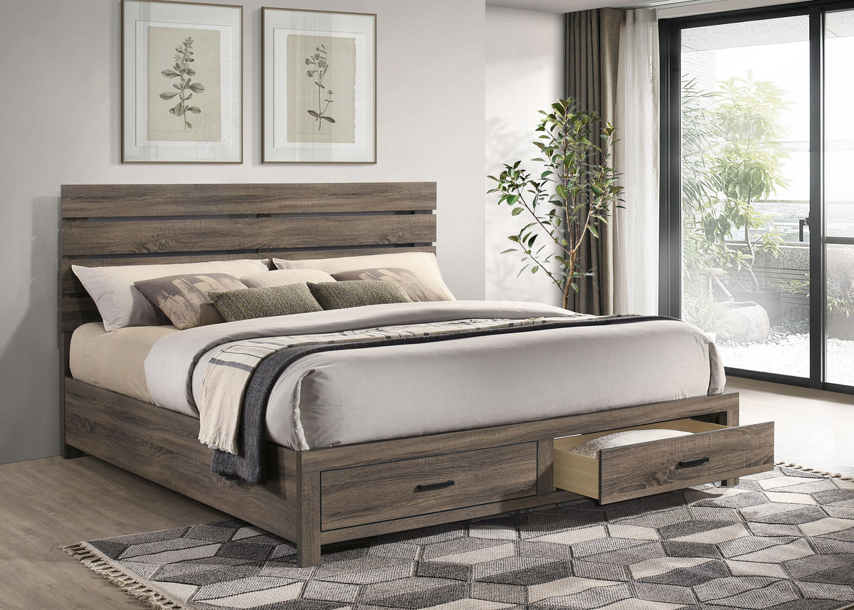 Brantford Slatted Panel or Storage Bed & Bedroom Sets - Farmhouse Barrel Oak, Queen or Eastern King - lifestyle