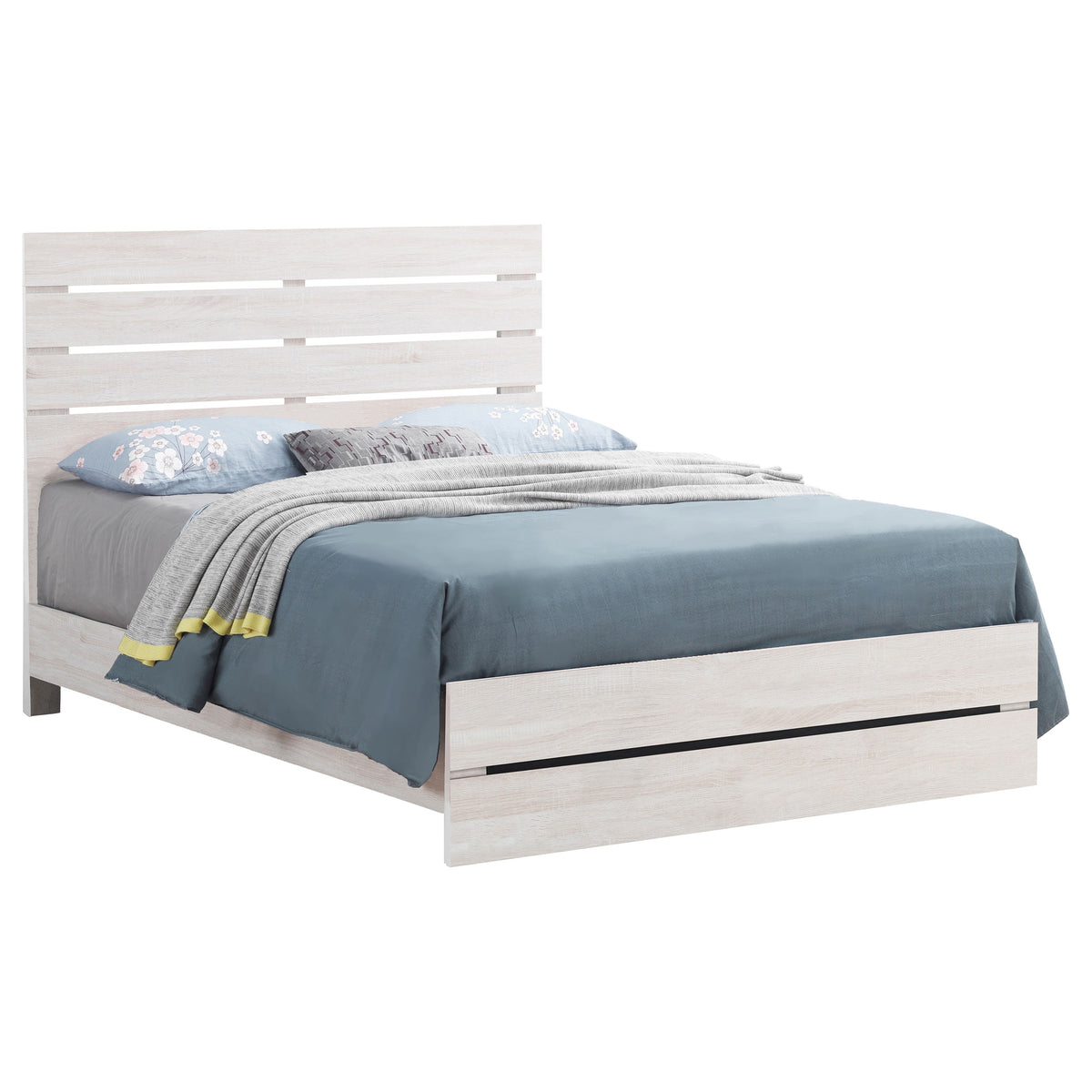 Brantford Panel or Storage Bed & Bedroom Sets - Slatted Headboard in Coastal White with Dark Bronze Pulls